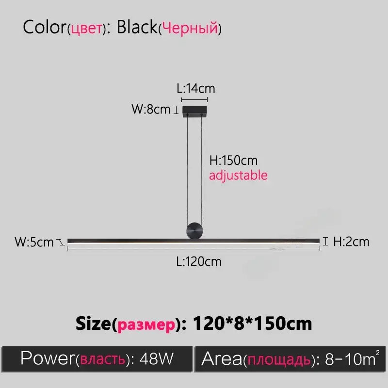 Modern minimalist black dimmable led ceiling chandelier with sleek linear design and adjustable hanging length by decorbites