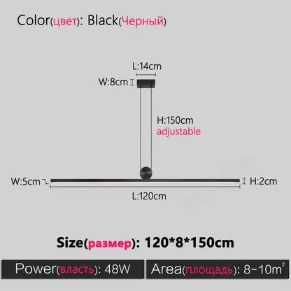 Modern minimalist black dimmable led ceiling chandelier with sleek linear design and adjustable hanging length by decorbites