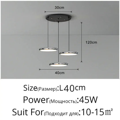 Modern minimalist pendant lights with three chrome discs and black finish cords for dining room decorbites black finish