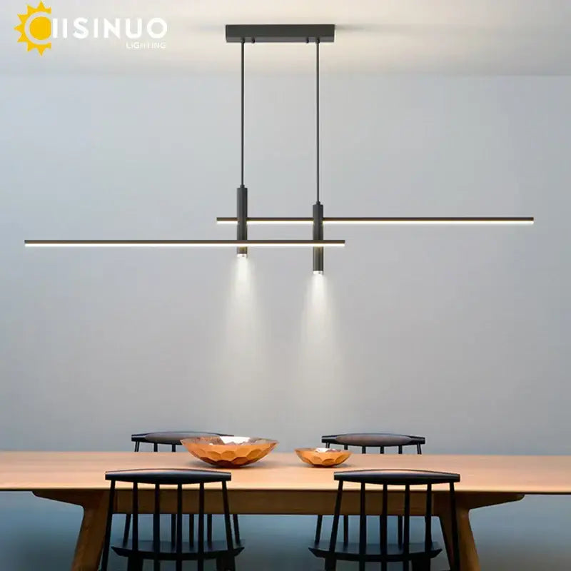 Modern black and gold decorbites adjustable led pendant light with sleek horizontal bars for dining room decor