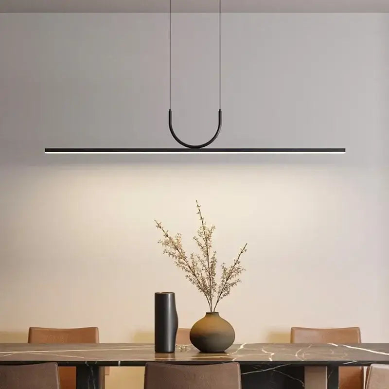 Modern minimalist black led ceiling chandelier with sleek u-shaped linear pendant for kitchen island decorbites black led
