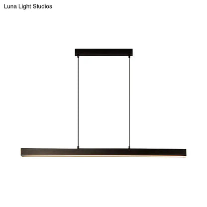 Modern minimalist black led ceiling light bar pendant with sleek rectangular design and thin cables for kitchen island