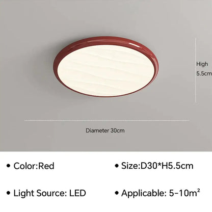 Modern minimalist red led ceiling light with glossy frame and diffused white surface for bedroom decorbites led ceiling