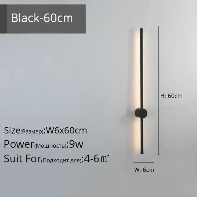 Black 60cm modern minimalist wall lamp with sleek vertical bar and circular base warm light decorbites led strip wall