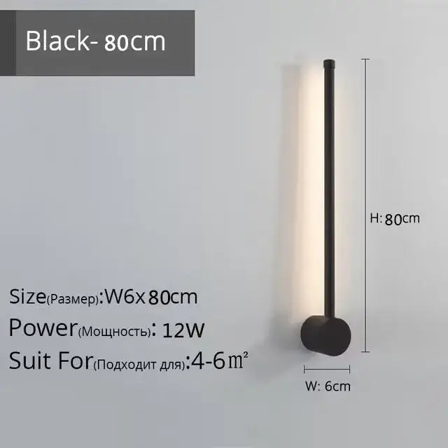 Modern minimalist black wall lamp led strip wall mounted 80cm with sleek cylindrical design and warm glow for staircase lighting