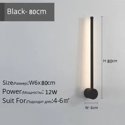 Modern minimalist black wall lamp led strip wall mounted 80cm with sleek cylindrical design and warm glow for staircase lighting