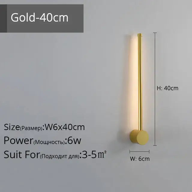 Gold 40cm tall wall lamp with cylindrical design and circular base for modern minimalist decorbites led strip wall lighting