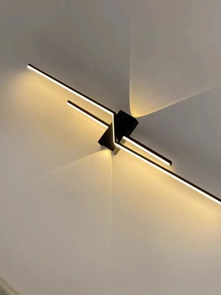 Modern minimalist black led wall lamp strip with geometric design and warm linear led glow for living room lighting