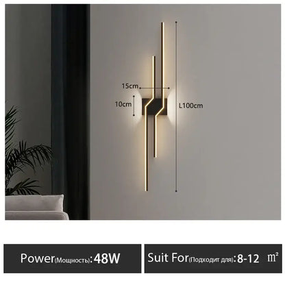 Modern minimalist black led wall lamp strip with gold-toned angular design and integrated led lighting for living room