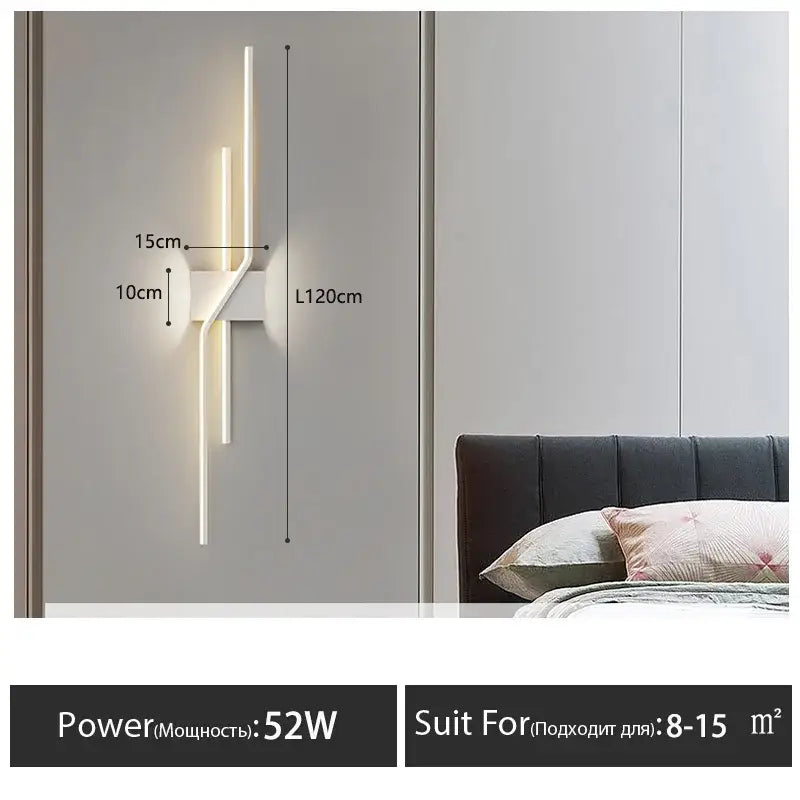 Modern minimalist black led wall lamp strip with two vertical led light bars and sleek white plastic base for living room