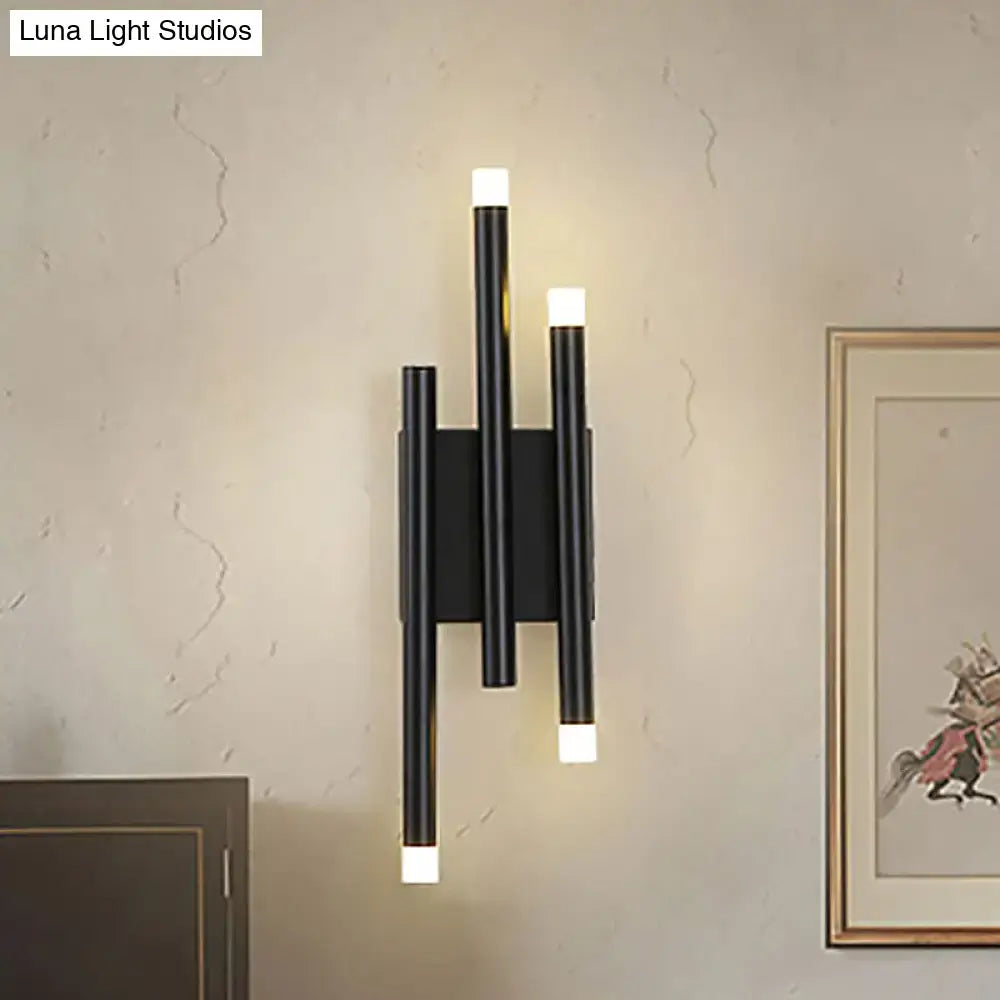 Modern minimalist black led wall lamp with three vertical light tubes and versatile hallway light options