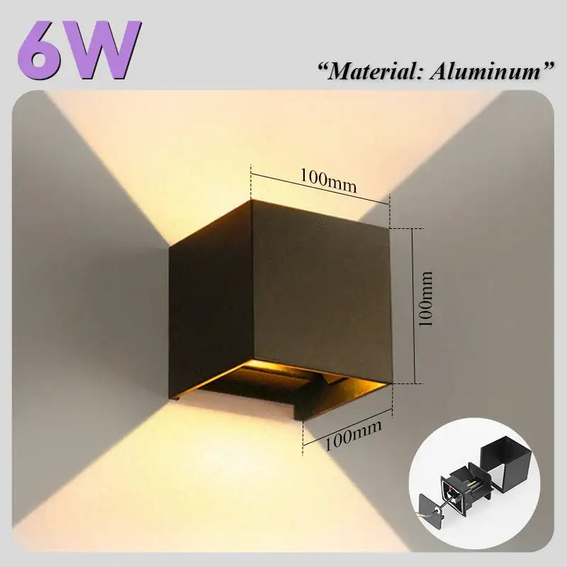 Modern minimalist black aluminum led wall light cube with 6w power and geometric design for outdoor use