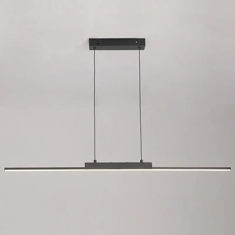 Modern minimalist black linear pendant light with sleek design and thin cables for dining room use