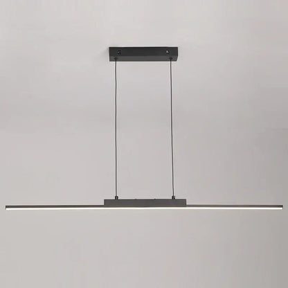Modern minimalist black linear pendant light with sleek design and thin cables for dining room use