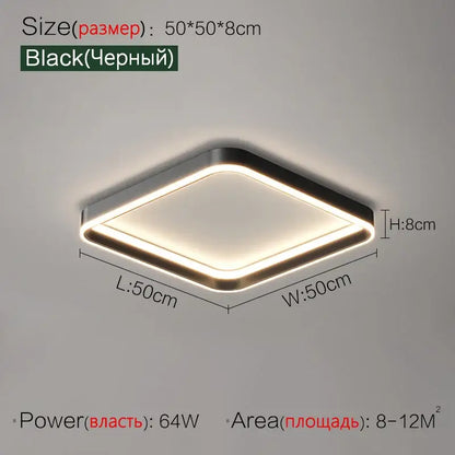 Modern minimalist black rectangular led ceiling light with metallic frame and glowing edges for bedroom lamp ceiling use