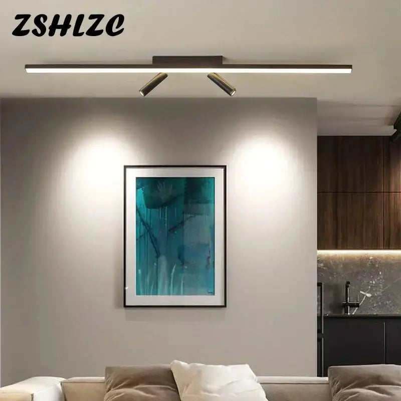 Modern minimalist black star ceiling light with brushed metal linear frame and two adjustable spotlights for living room decorbites black star ceiling