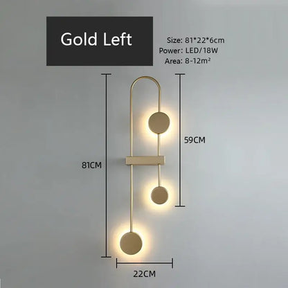 Gold-toned modern minimalist black triple circle led wall light with three circular leds arranged in a vertical arc for bedroom decorbites led wall decor