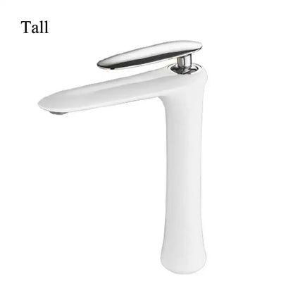 Modern minimalist black and white brass bathroom faucet with white ceramic tall spout and sleek chrome handle decorbites black brass bathroom faucet