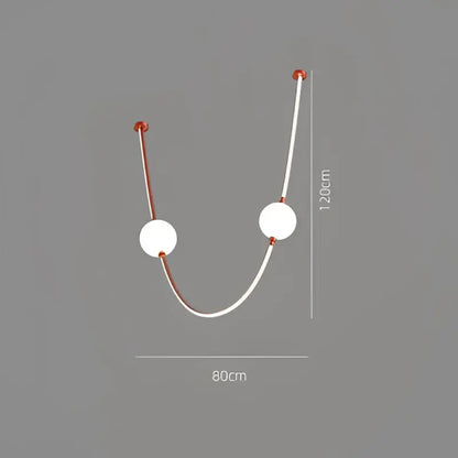 Modern minimalist white curved ceiling chandelier with copper fixtures and two spherical bulbs colorized led dimmable