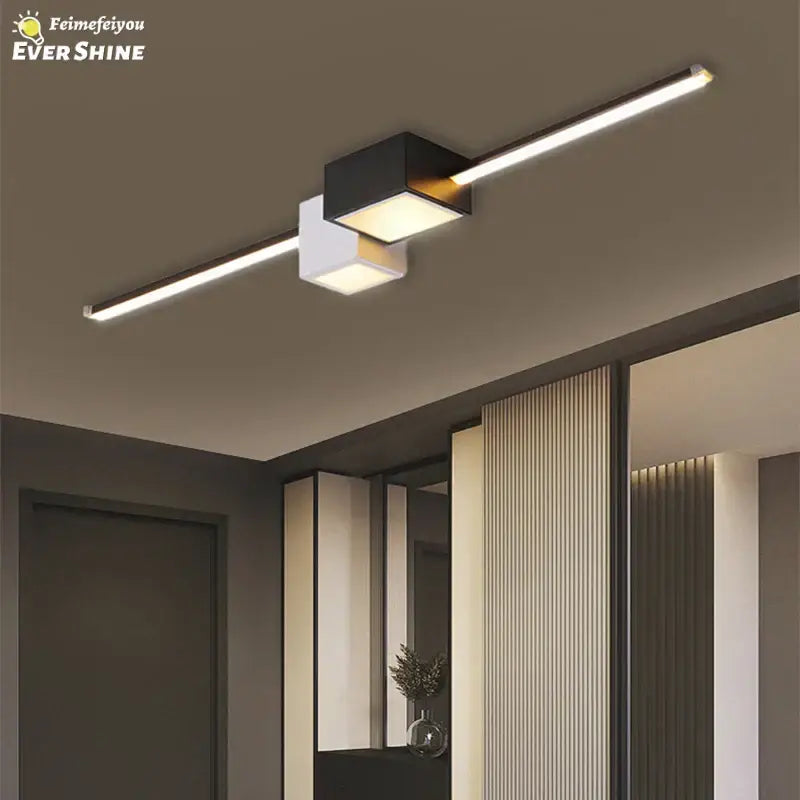 Modern minimalist black and white decorbites led ceiling light with geometric dual square panels on elongated led bar