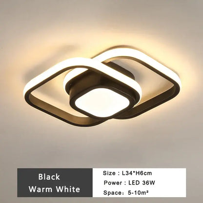 Modern minimalist black led ceiling lamp with sleek intertwined square design and warm white illumination for bedroom decorbites led ceiling
