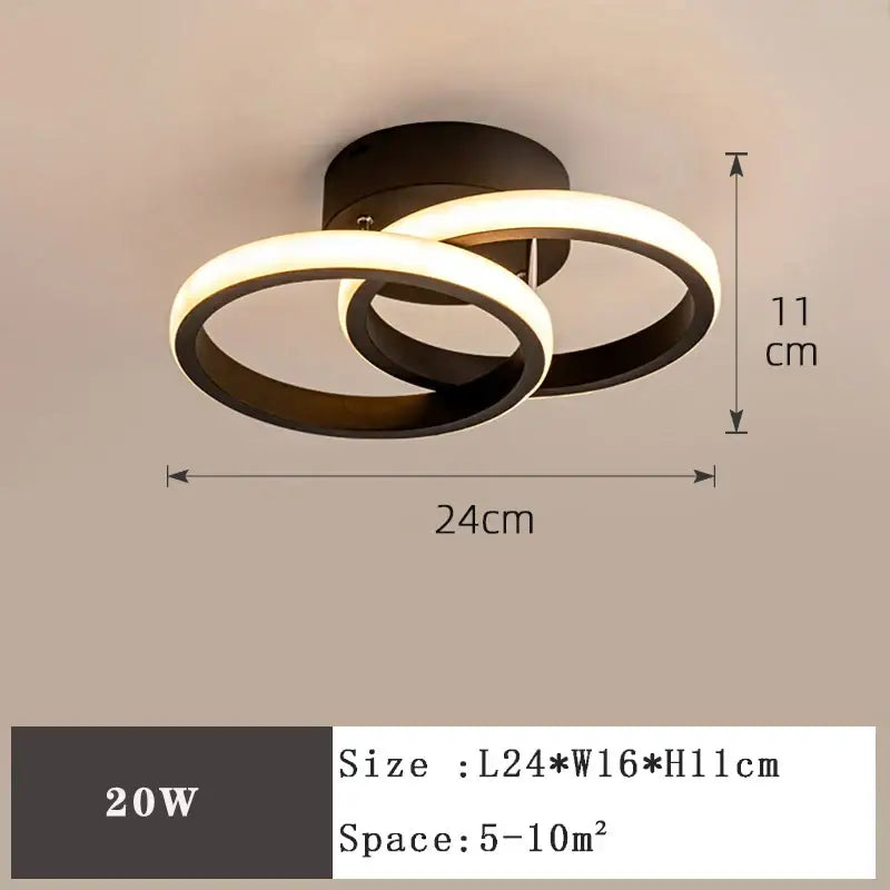 Modern minimalist black and white led ceiling lamp with two interlocking rings perfect for bedroom lighting decorbites led ceiling
