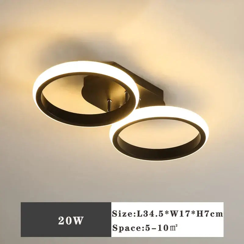Modern minimalist black and white led ceiling lamp with double-ring glowing rings and sleek black metal frame decorbites led ceiling