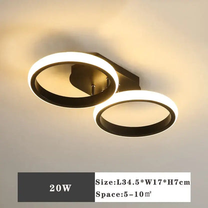 Modern minimalist black and white led ceiling lamp with double-ring glowing rings and sleek black metal frame decorbites led ceiling