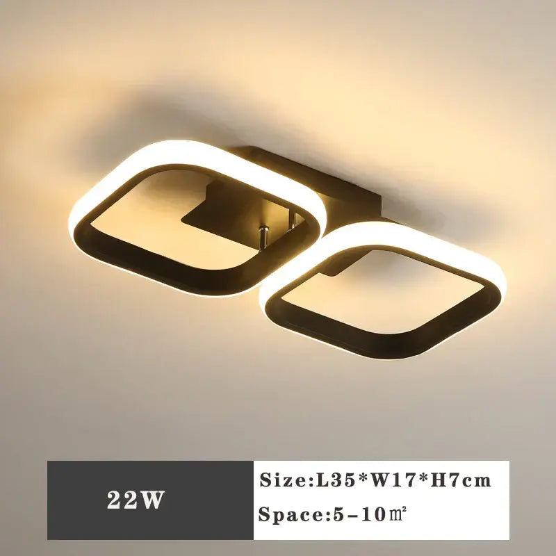 Modern minimalist black and white led ceiling lamp with two glowing square panels and sleek black frame decorbites led ceiling
