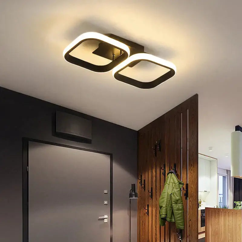 Modern minimalist black framed led ceiling lamp with two square illuminated panels for bedroom lighting decorbites led ceiling use