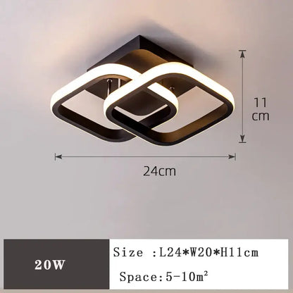 Modern minimalist black and white led ceiling lamp with geometric interlocking square design for bedroom lighting decorbites led ceiling