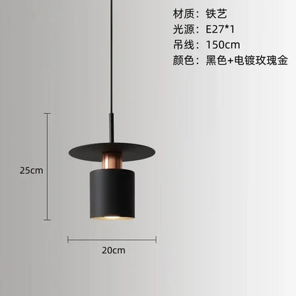 Modern minimalist black iron pendant light with matte finish and copper-gold accent for elegant led pendant lighting