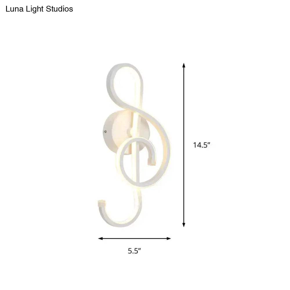 A sleek modern black white led ring sconce shaped like a treble clef for minimalist bedroom wall lighting