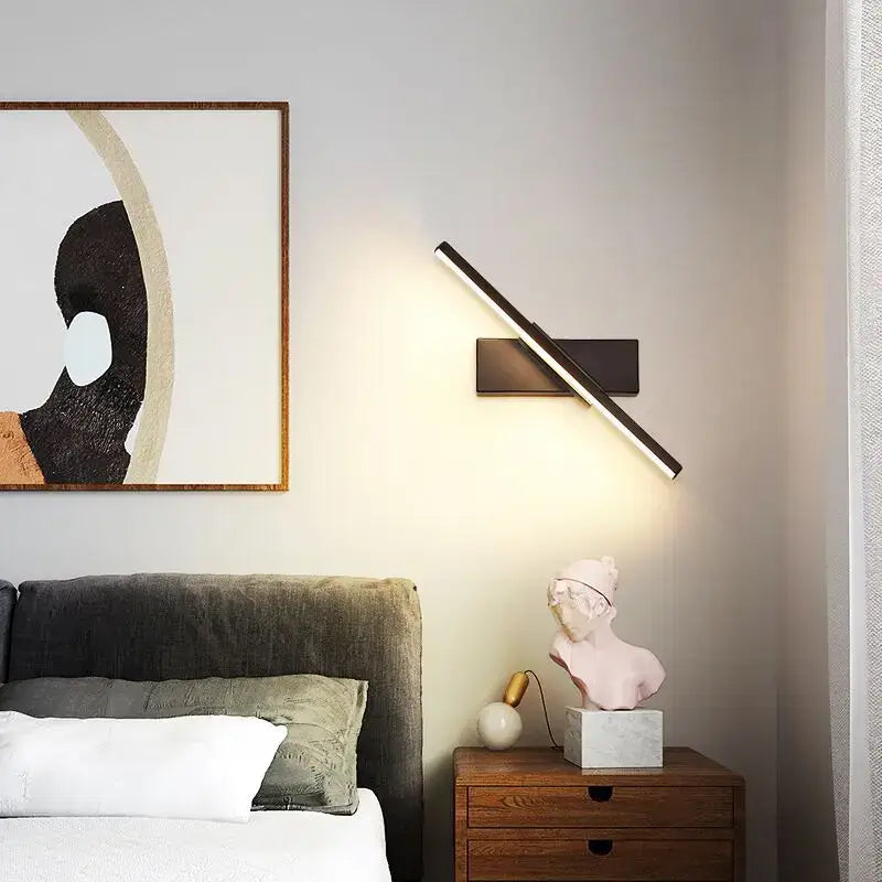 Modern minimalist black and white led wall lamp with sleek angular design for bedroom lighting use