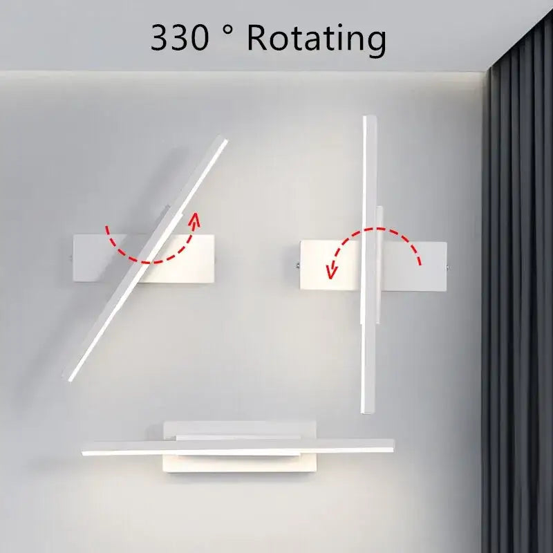 Modern minimalist black and white led wall lamp featuring white wall-mounted sconces with 330-degree rotating arms