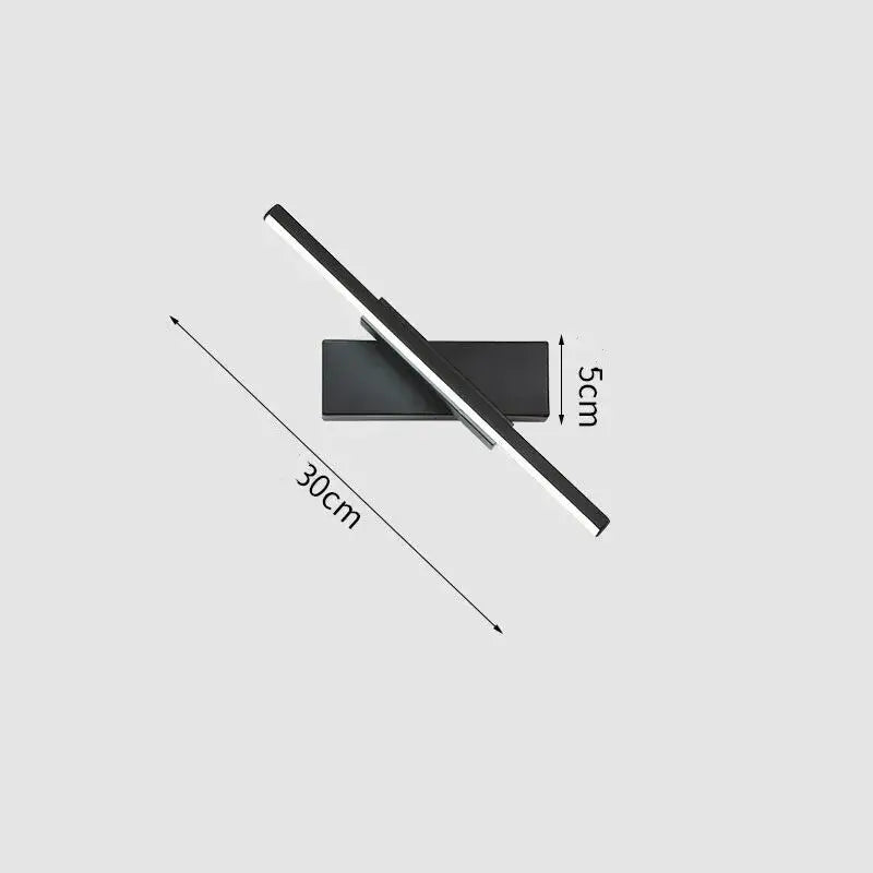 Modern minimalist black led wall lamp with sleek rectangular design 30cm length ideal for bedroom lighting