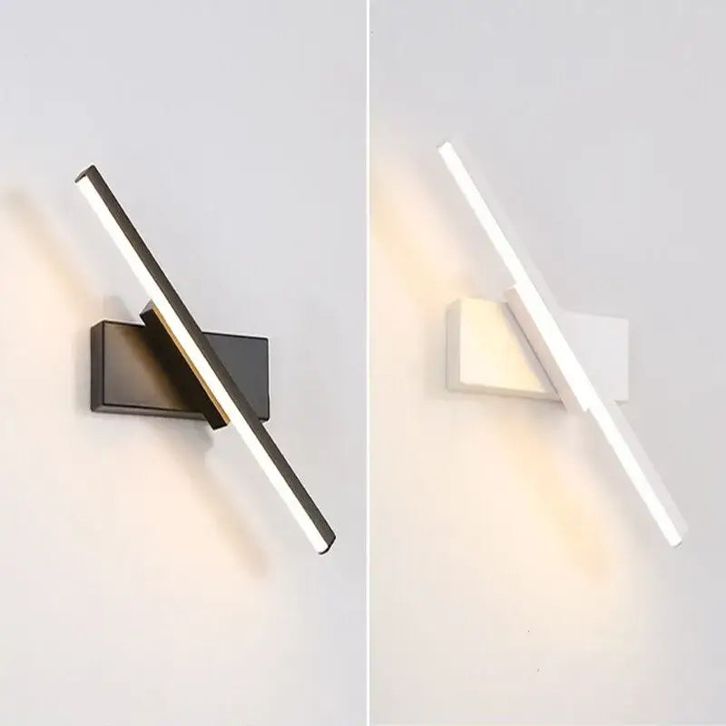 Modern minimalist black and white led wall lamp with sleek angular design featuring intersecting light bars