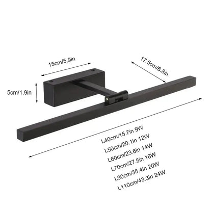 Modern minimalist black matte led wall lamp with adjustable arm designed as a bedroom mirror light fixture