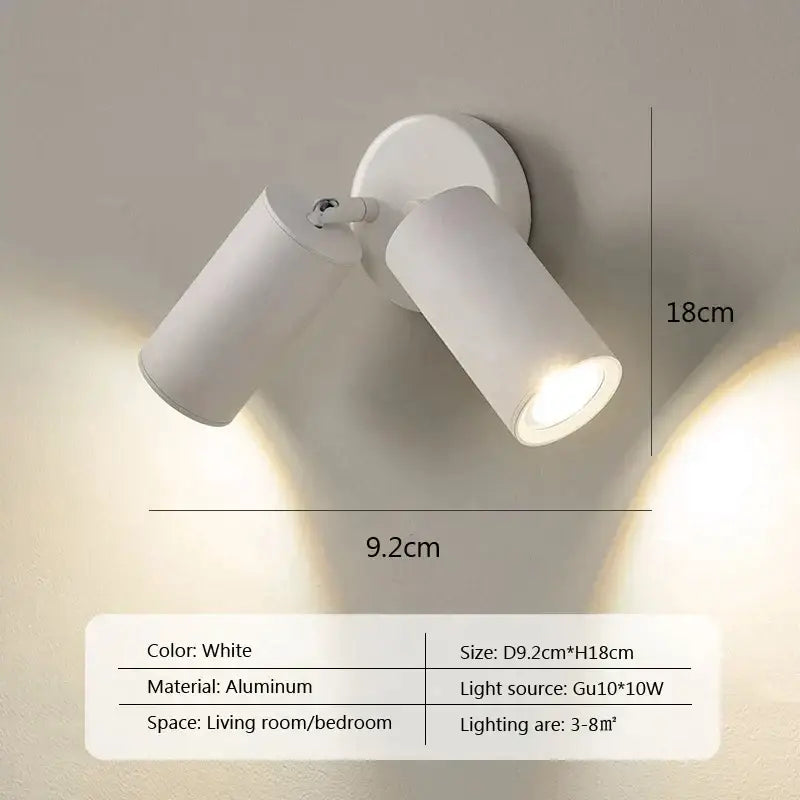 White aluminum dual-head wall lamp with adjustable arms modern minimalist led wall lamp for bedroom spotlight use