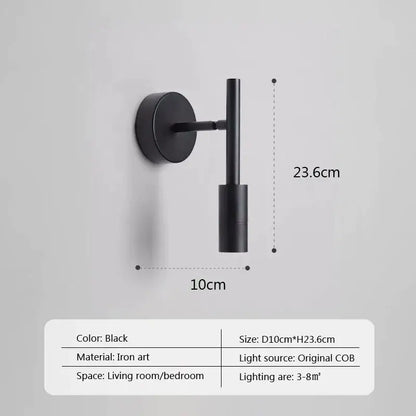 Modern minimalist black iron art led wall lamp with cylindrical design for bedroom spotlight lighting