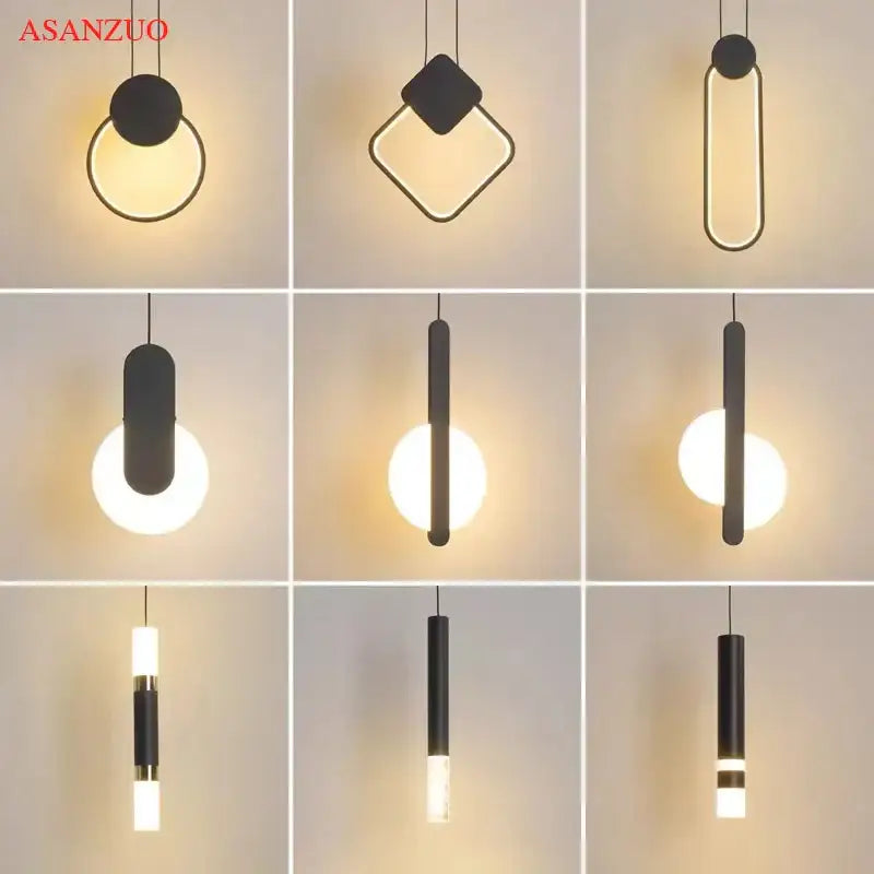 Modern minimalist black ring pendant lamp with geometric shapes and led illumination for dining room decorbites black ring