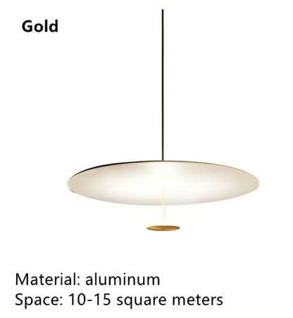 Modern minimalist black and white pendant light with gold-finished aluminum disc for dining room cord pendant installation