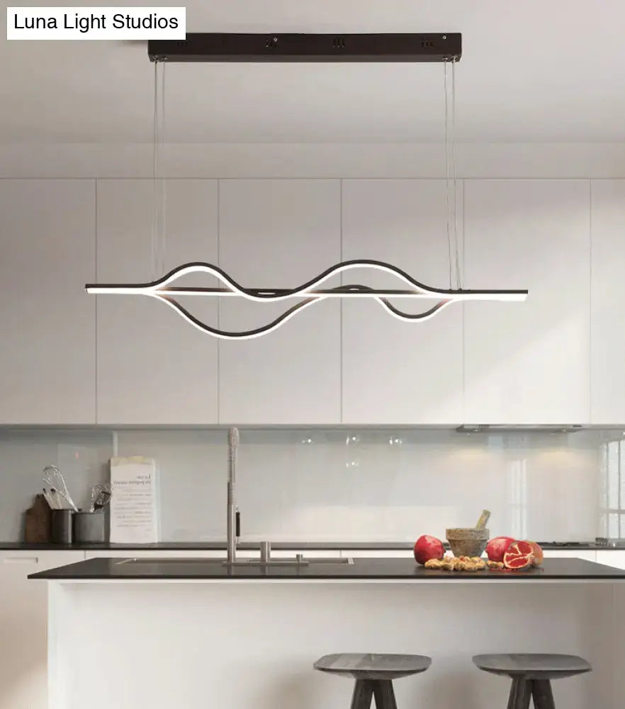 Modern minimalist black and white wave led ceiling light with adjustable chain cord and color temperature for kitchen pendant
