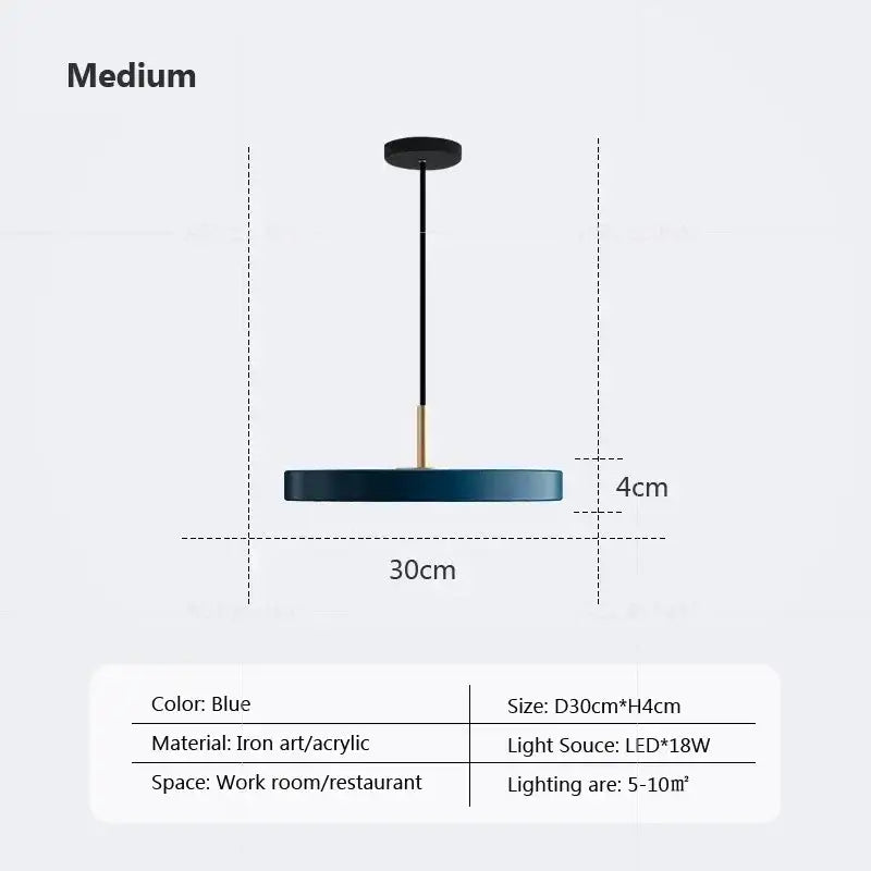 Medium blue pendant light with black ceiling mount brass accent iron art acrylic for decorbites led study disc use