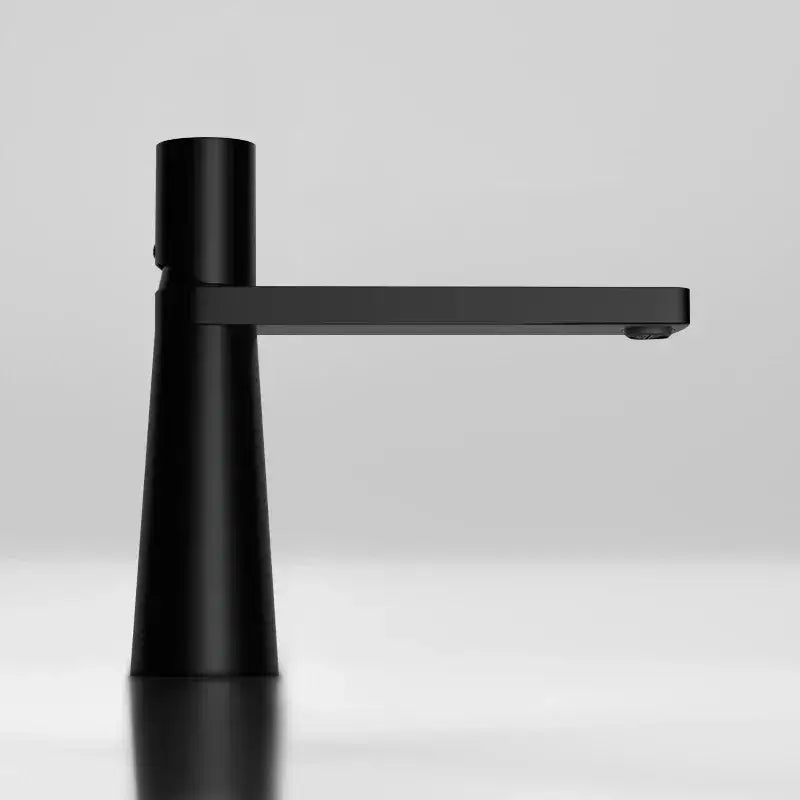 Modern minimalist black matte basin faucet with sleek design complementing decorbites brushed gold bathroom mixer tap