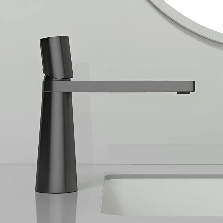 Modern minimalist basin faucet in matte black with sleek long spout complements decorbites brushed gold style