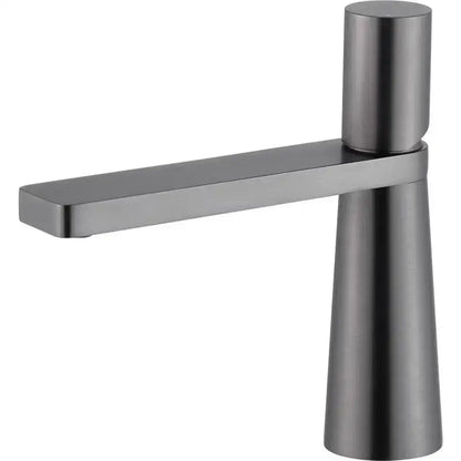 Modern minimalist brushed gold basin faucet with sleek matte black cylindrical handle by decorbites brushed gold