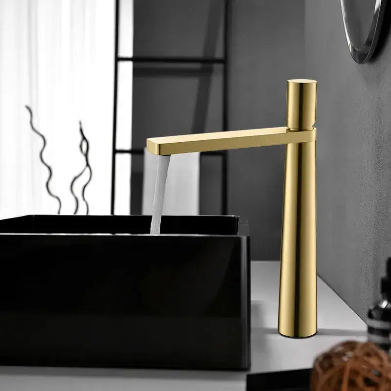 Modern minimalist brushed gold basin faucet with a sleek cylindrical spout decorbites brushed gold bathroom mixer tap