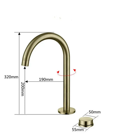 Modern minimalist brushed gold basin faucet with a sleek curved spout and brass-finished cylindrical base decorbites brushed gold