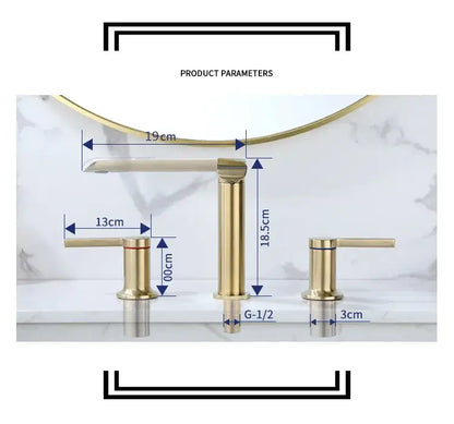 Modern minimalist brushed gold brass widespread bathroom faucet set with decorbites brushed gold sleek design and finish